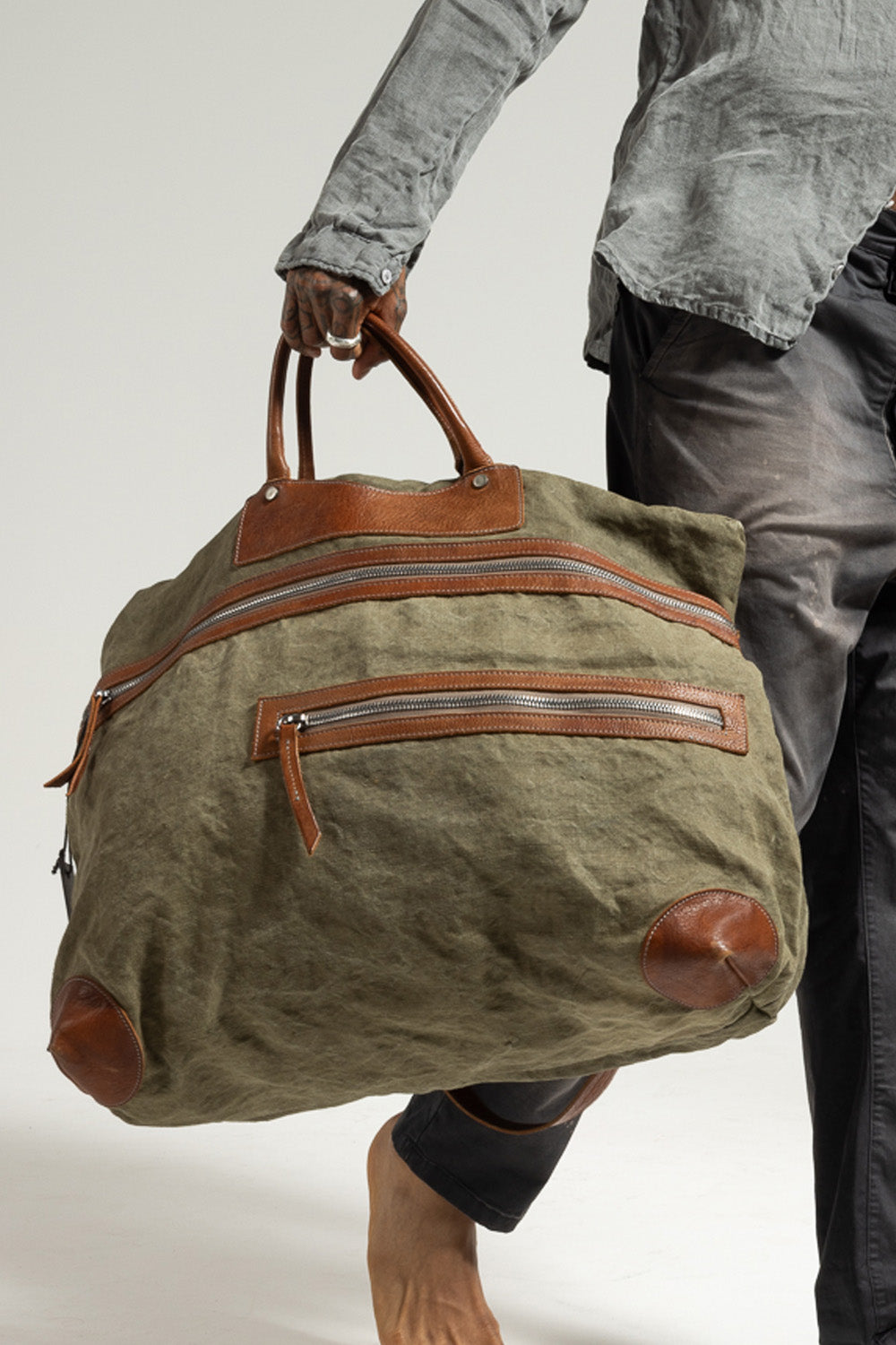 Cotton bag with leather inserts BAG 31 TEX.