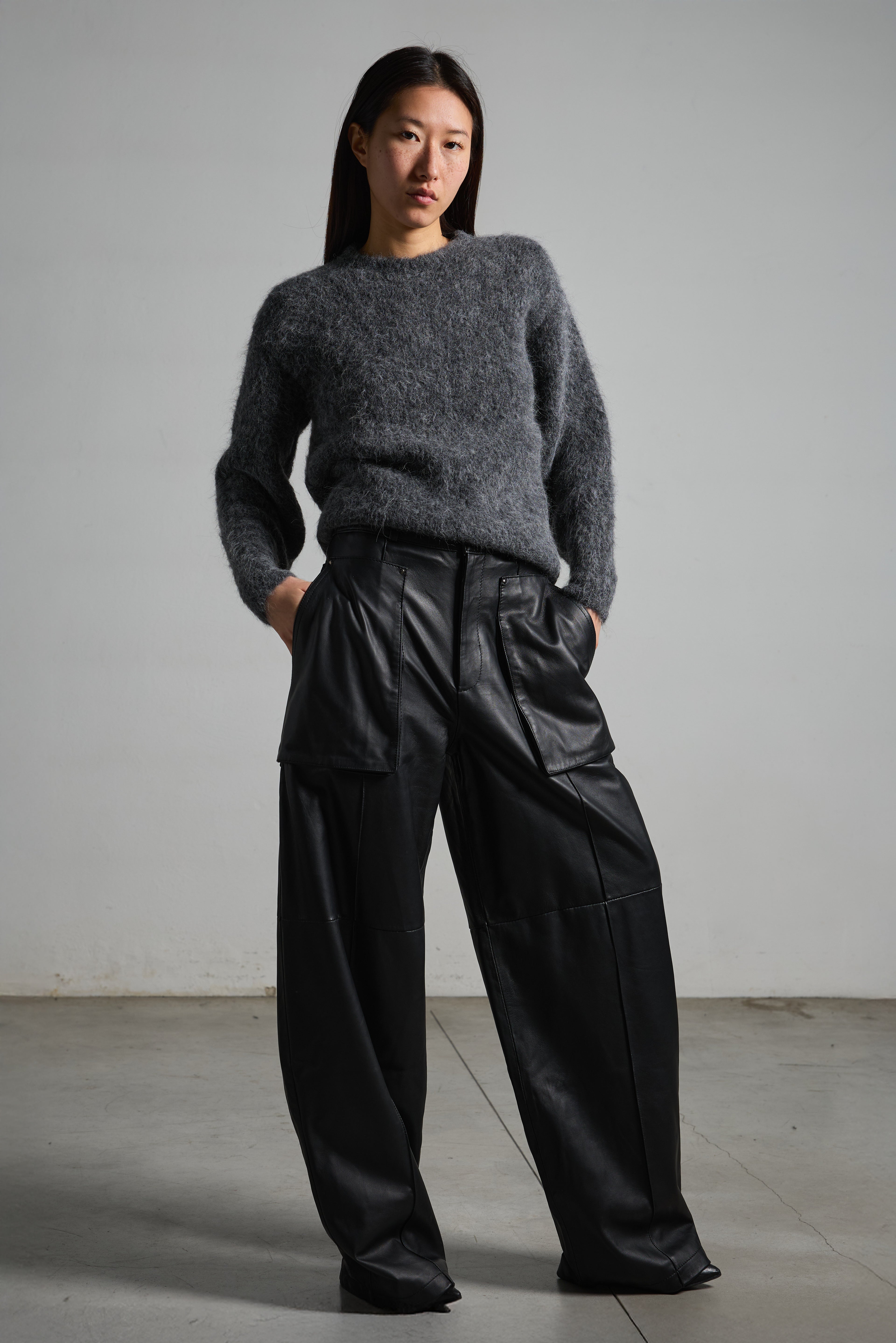 Pantaloni donna in vera pelle e tessuto LPA043