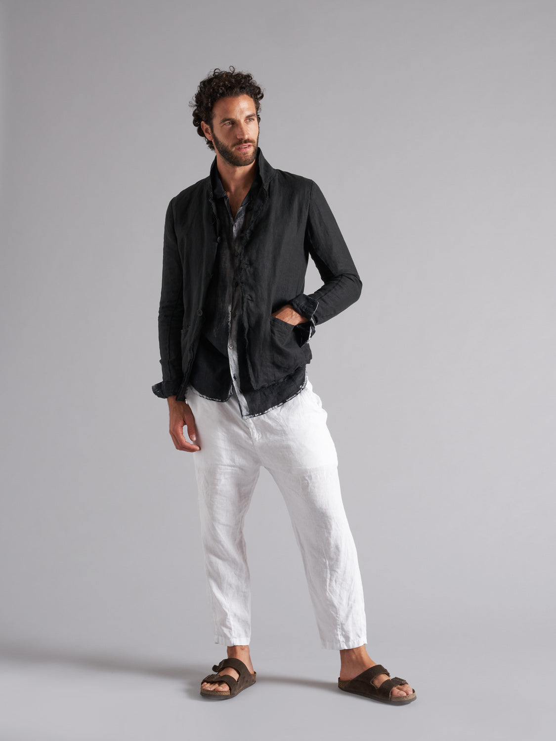 Giacca camicia in lino uomo MJA035 W045