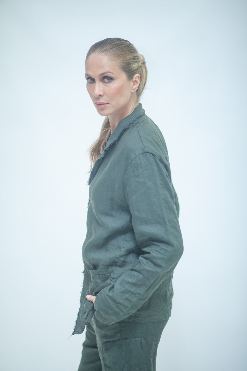 Giacca camicia in lino donna LMJA035 W045