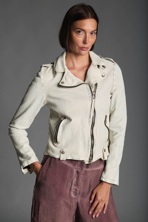 Giacca in vera pelle con cerniere e collo a revers LMJL006