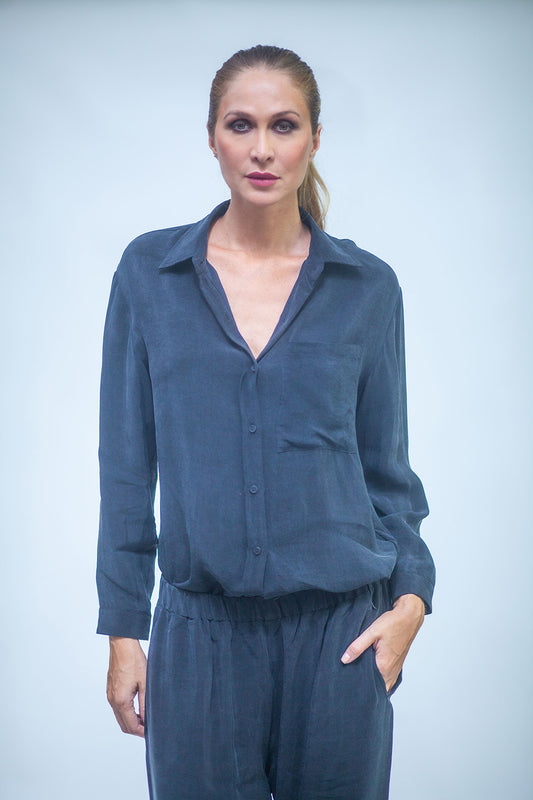 Camicia in cupro a maniche lunghe donna LMSL022