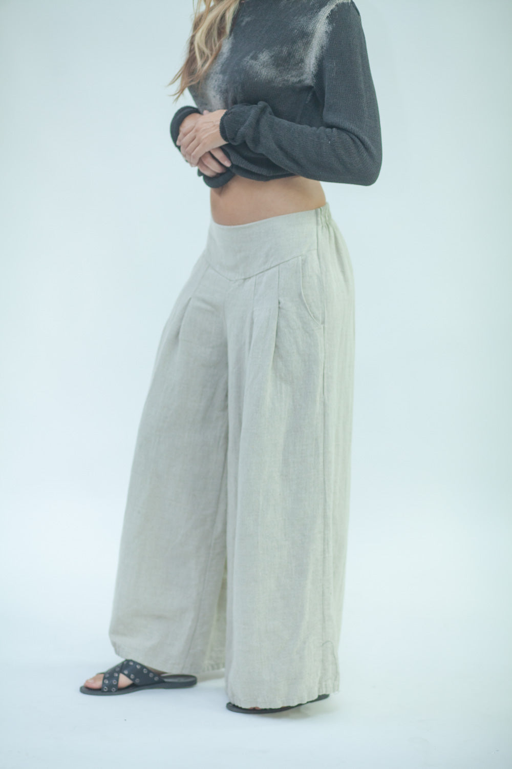 Pantalone lino cotone donna gamba larga  LPA048