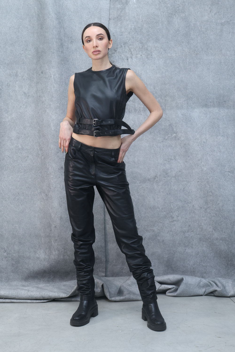 Gilet in tessuto e pelle LVE003