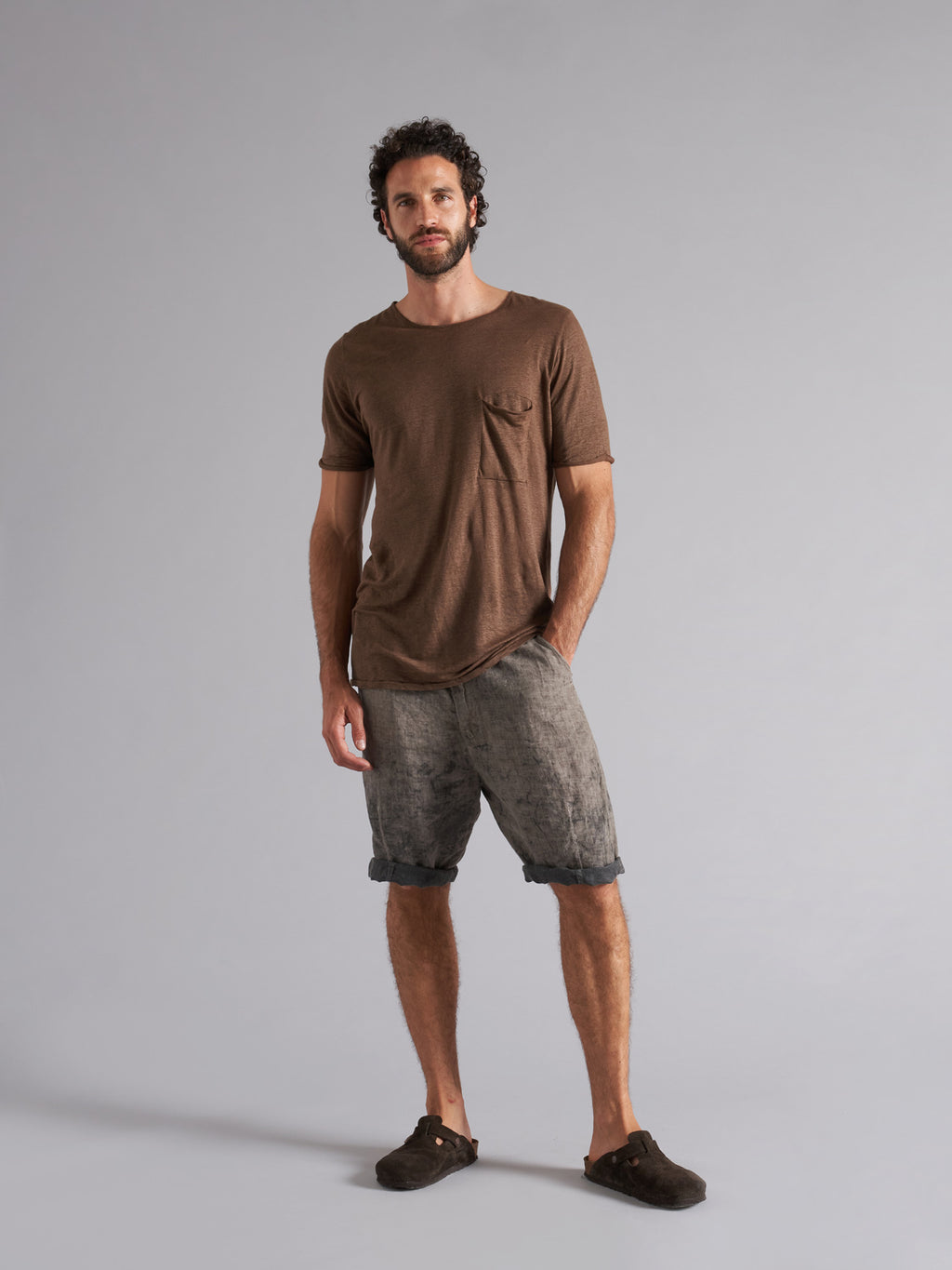 Coat effect linen Bermuda shorts for men MBE009