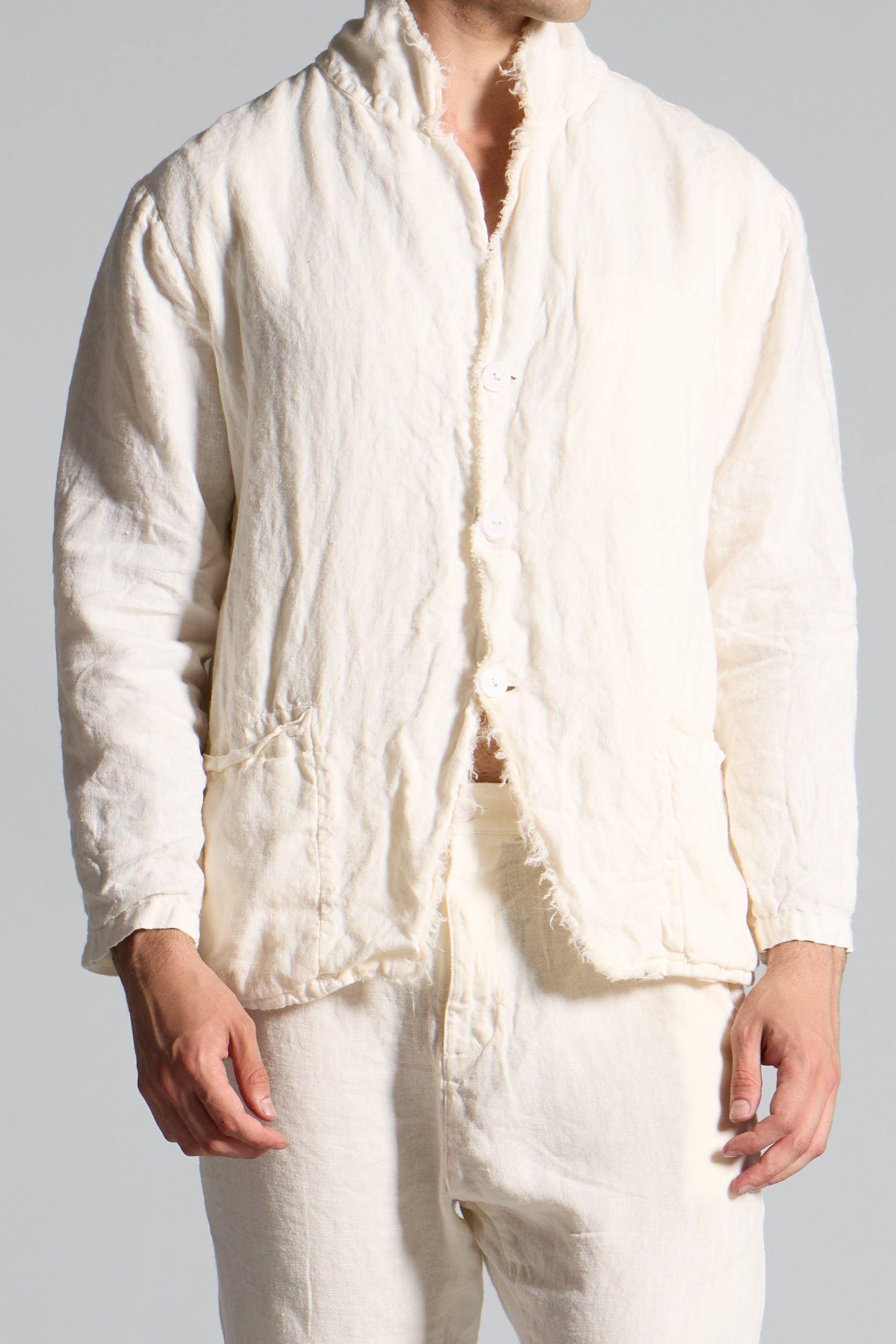 Giacca camicia in lino uomo MJA035 W045