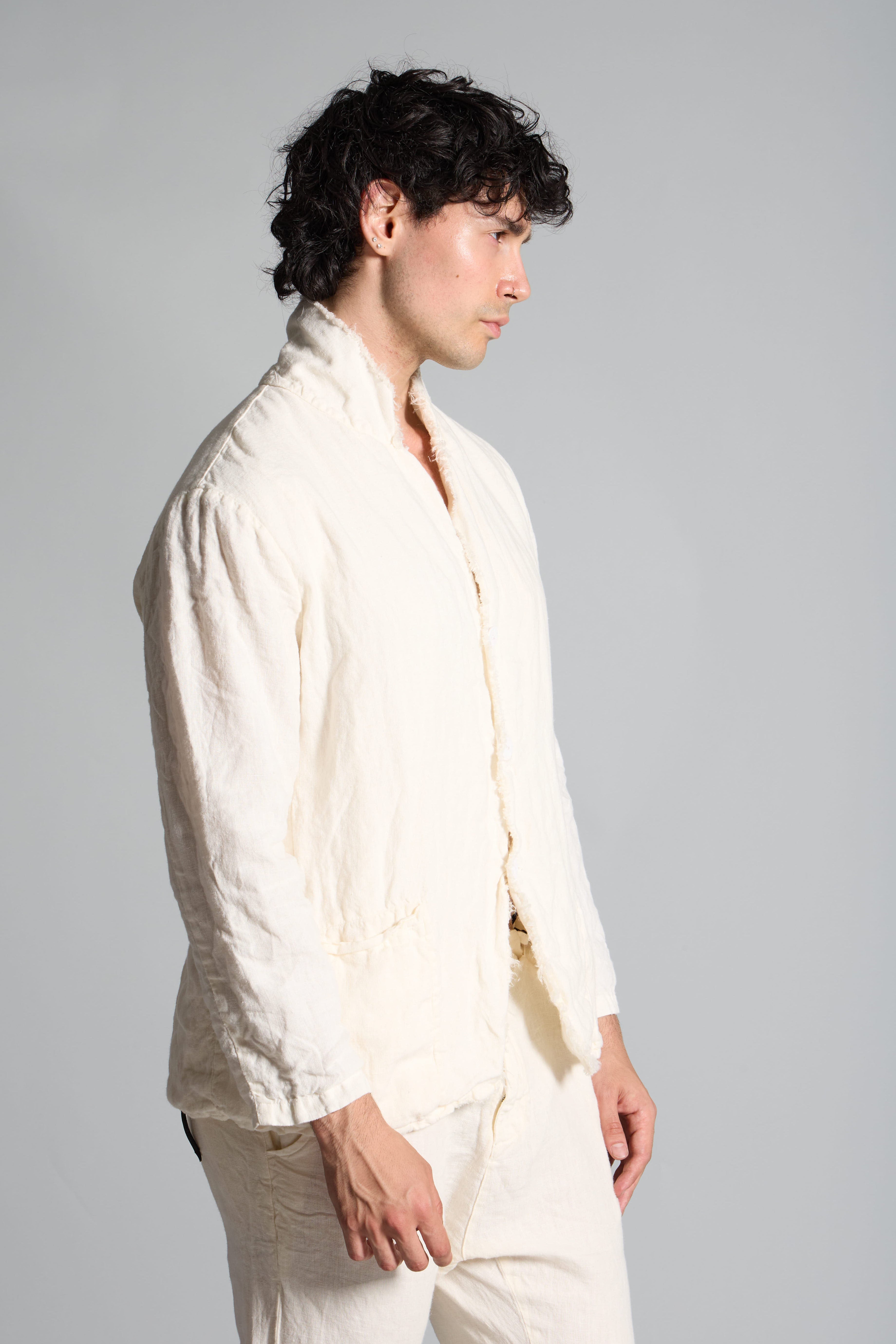 Giacca camicia in lino uomo MJA035 W045