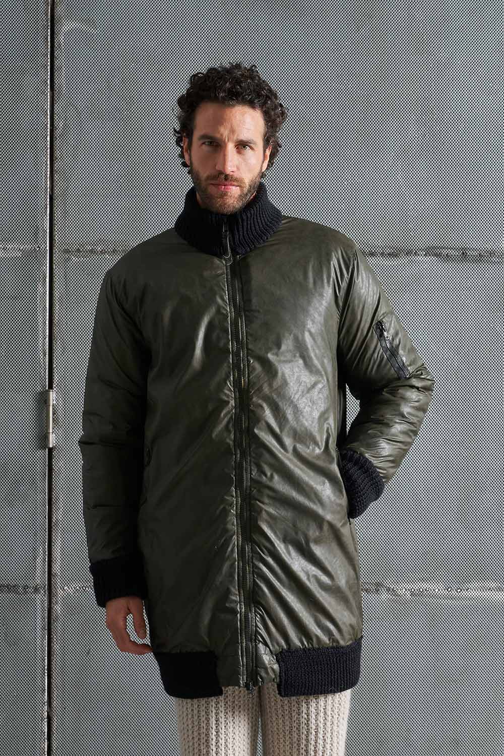 Giacca uomo effetto coat  con inserti in lana knit MJA037