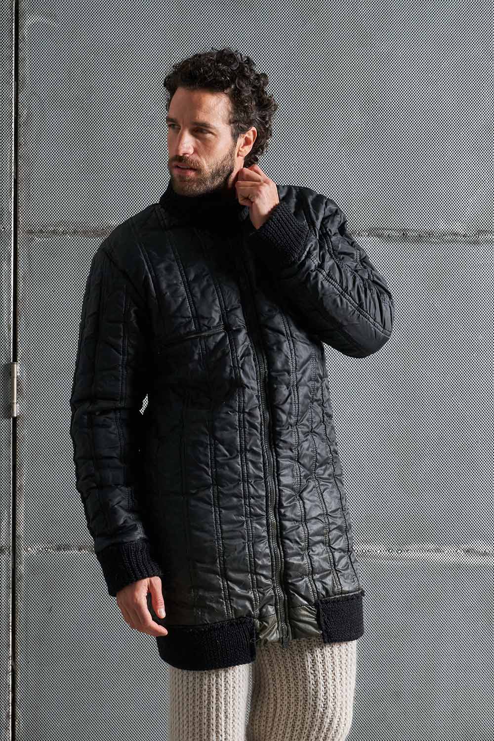 Giacca uomo effetto coat  con inserti in lana knit MJA037