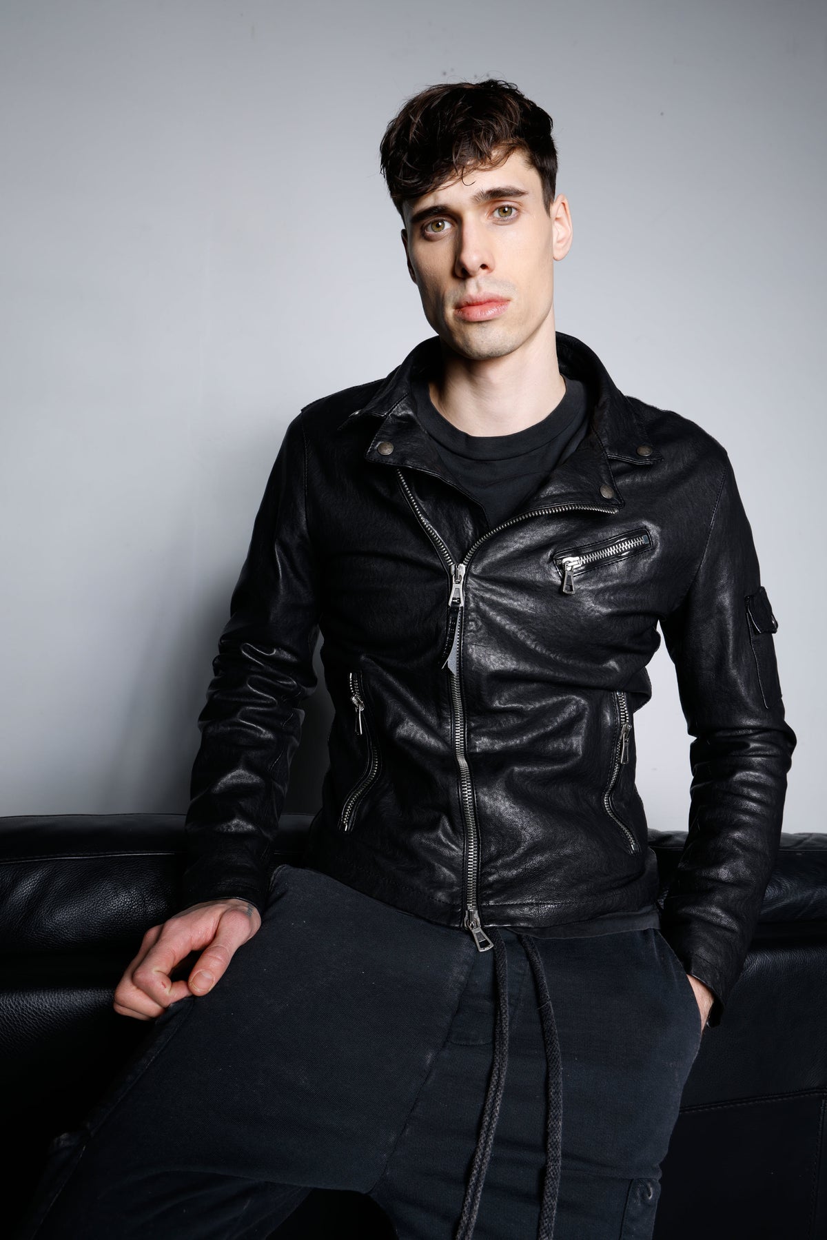 Infinity Leather Giacca Harrington da Uomo Elegante 100% Vera Pelle Nera con Colletto Classico Elegante Stile Motociclista XS