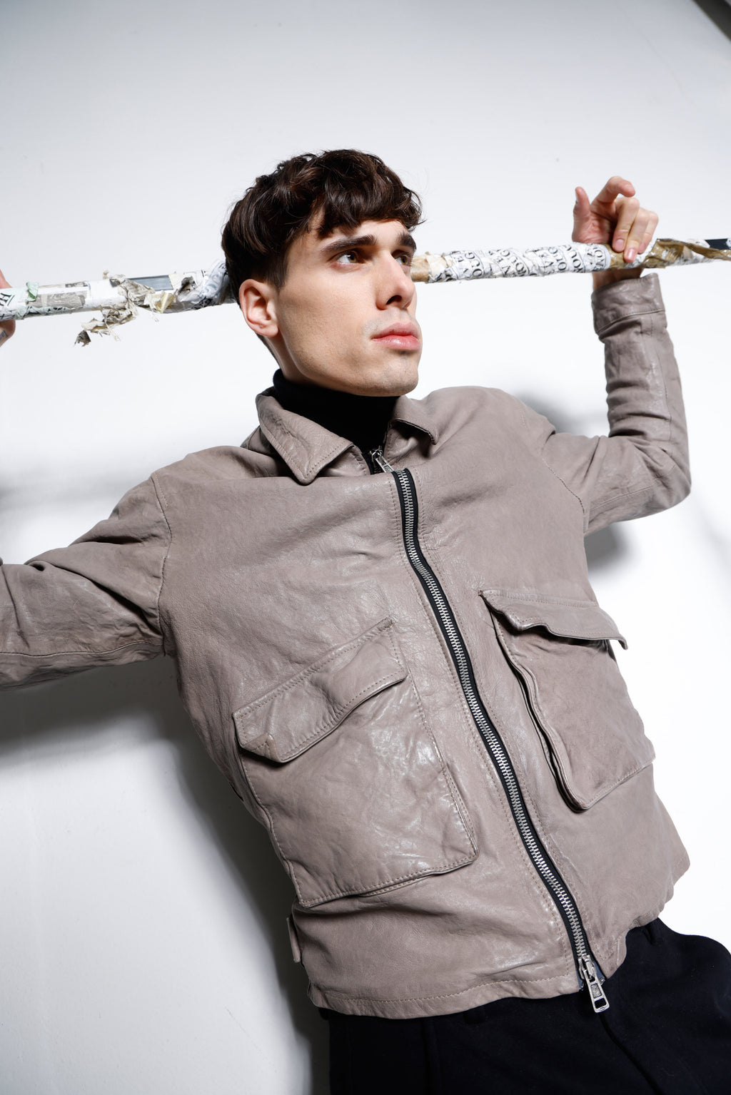 Giacca in vera pelle con tasconi MJL076