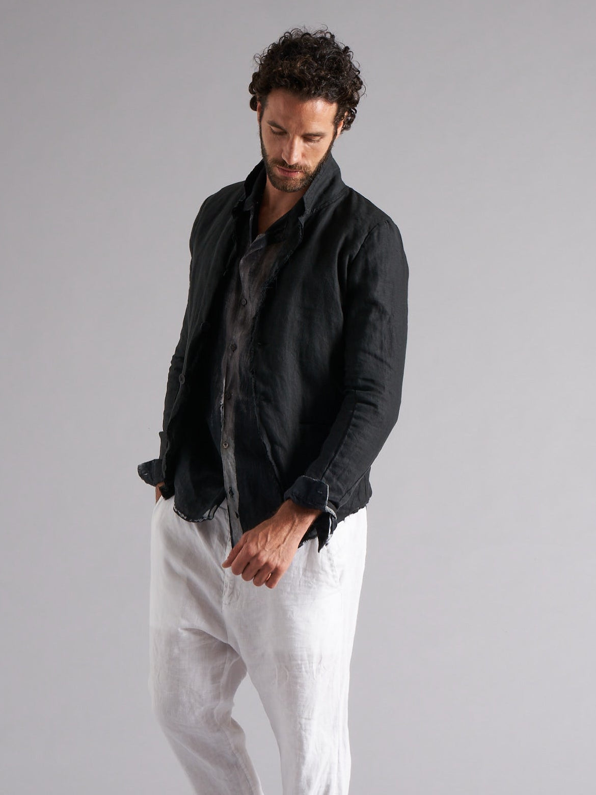 Giacca camicia in lino uomo MJA035 W045