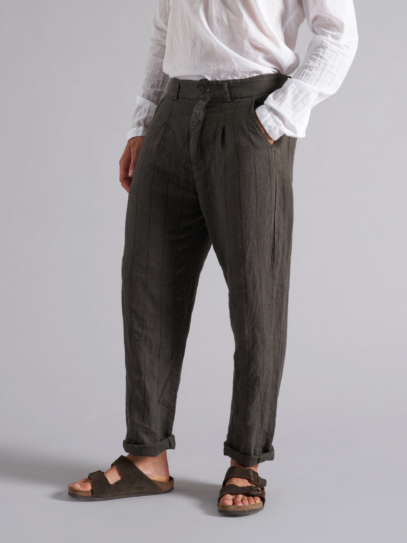 Pantalone rigato in lino uomo MPA015