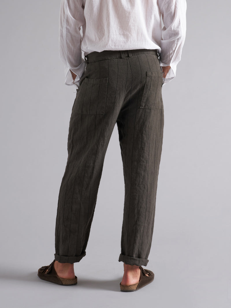 Pantalone rigato in lino uomo MPA015