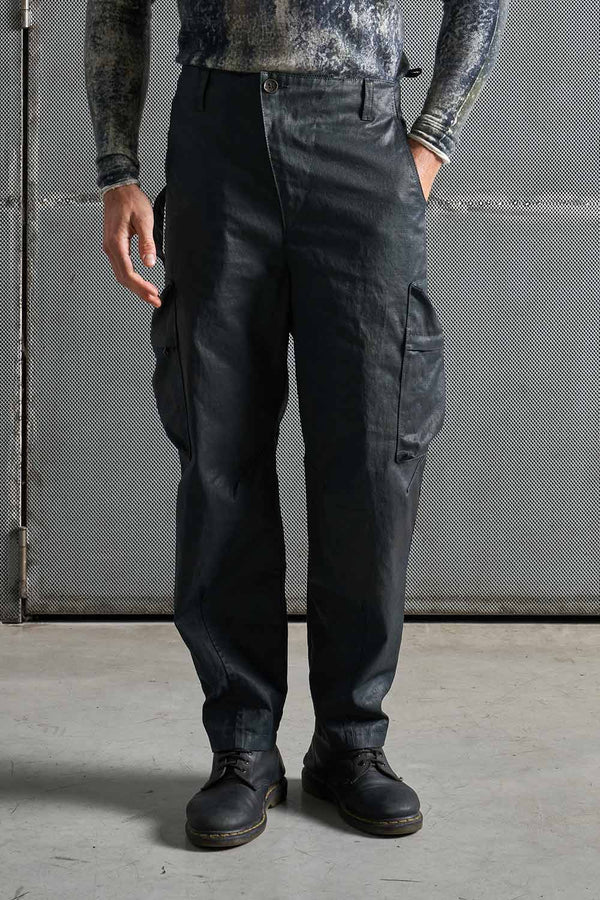 Pantalone cargo in twill effetto cerato MPA066