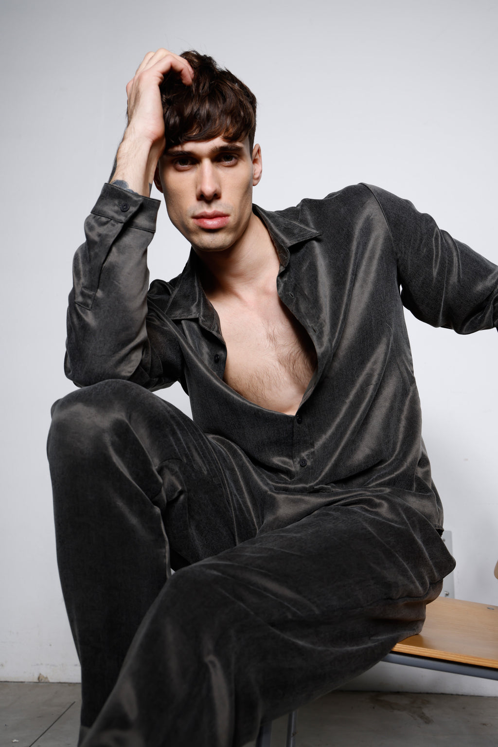 Men's Long-Sleeved Viscose-Cupro Blend Shirt MSL030 W162