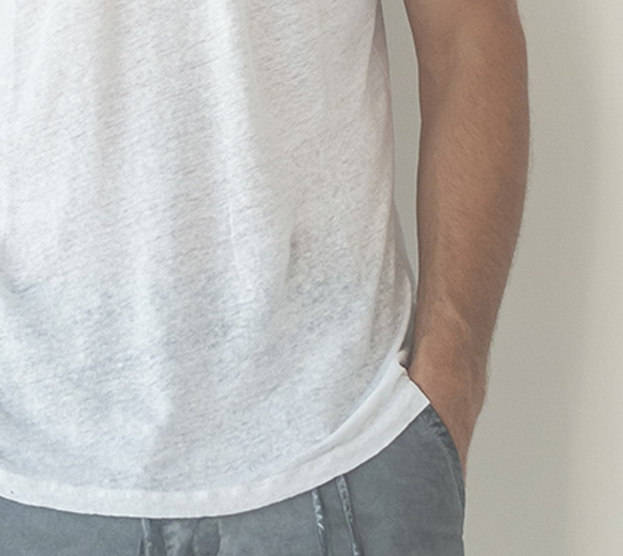 T-SHIRT IN LINO UOMO A MANICHE CORTE MTH068 K346